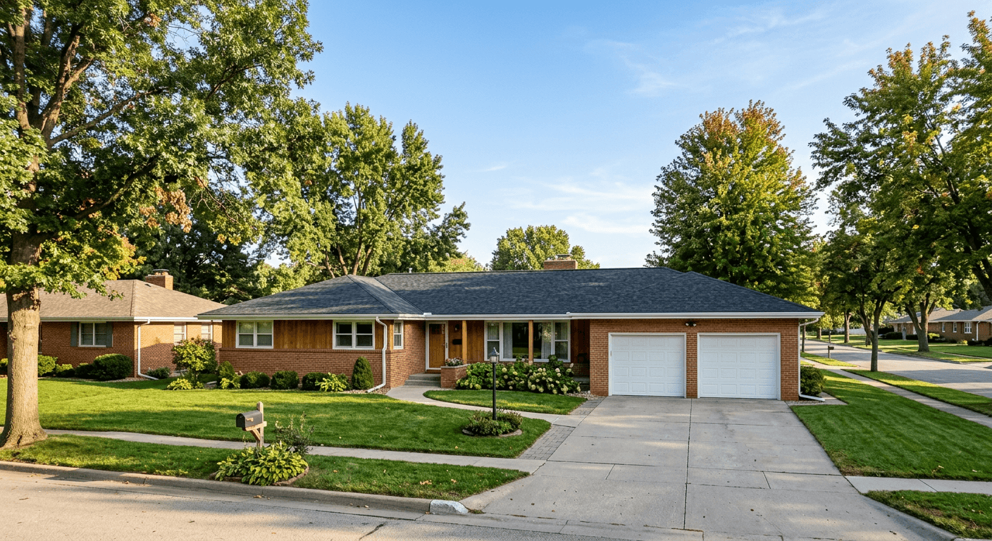 Brick ranch home with a new architectural shingle roof in Lincoln, Nebraska